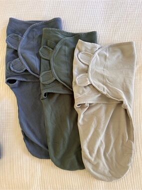 Set of 3 Swaddle Wraps in Slate Blue, Olive Green & Light Taupe